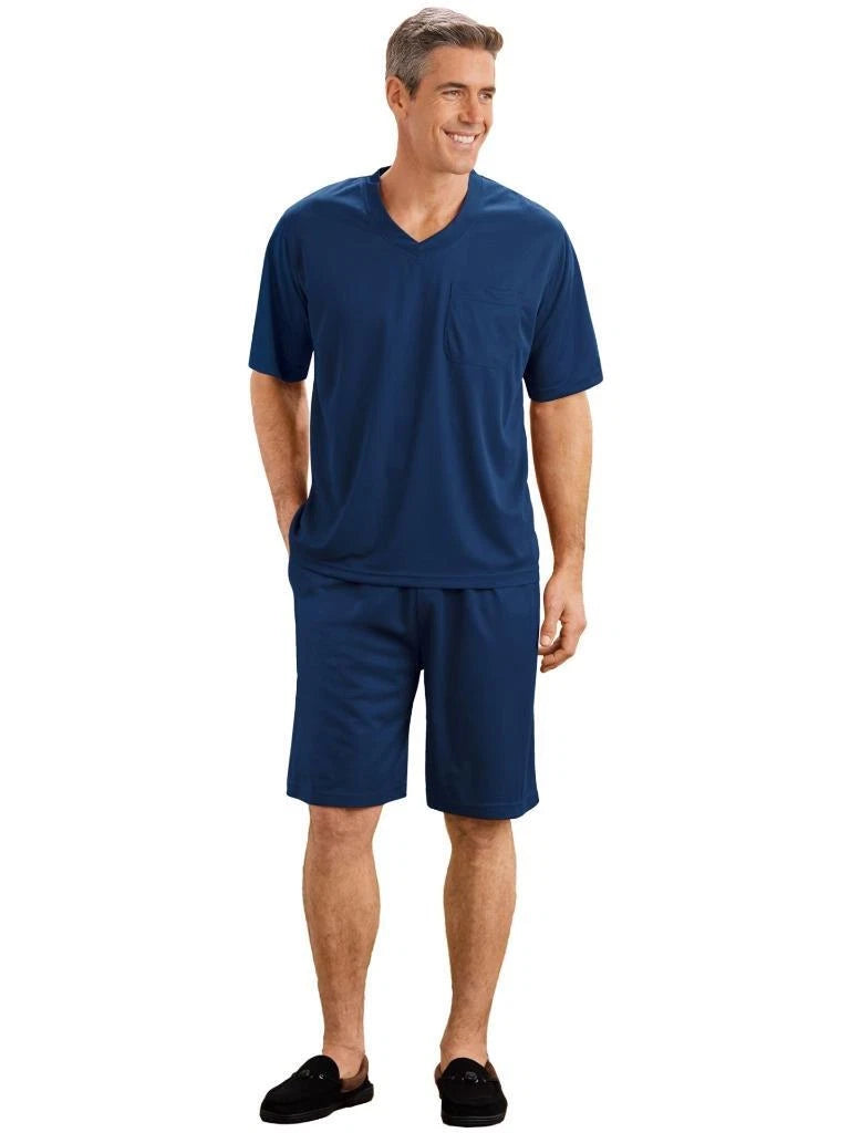 NEW Choose Size & Color Mens Shirt & Elastic Waist Shorts 2 Pc Pajama Lounge Set