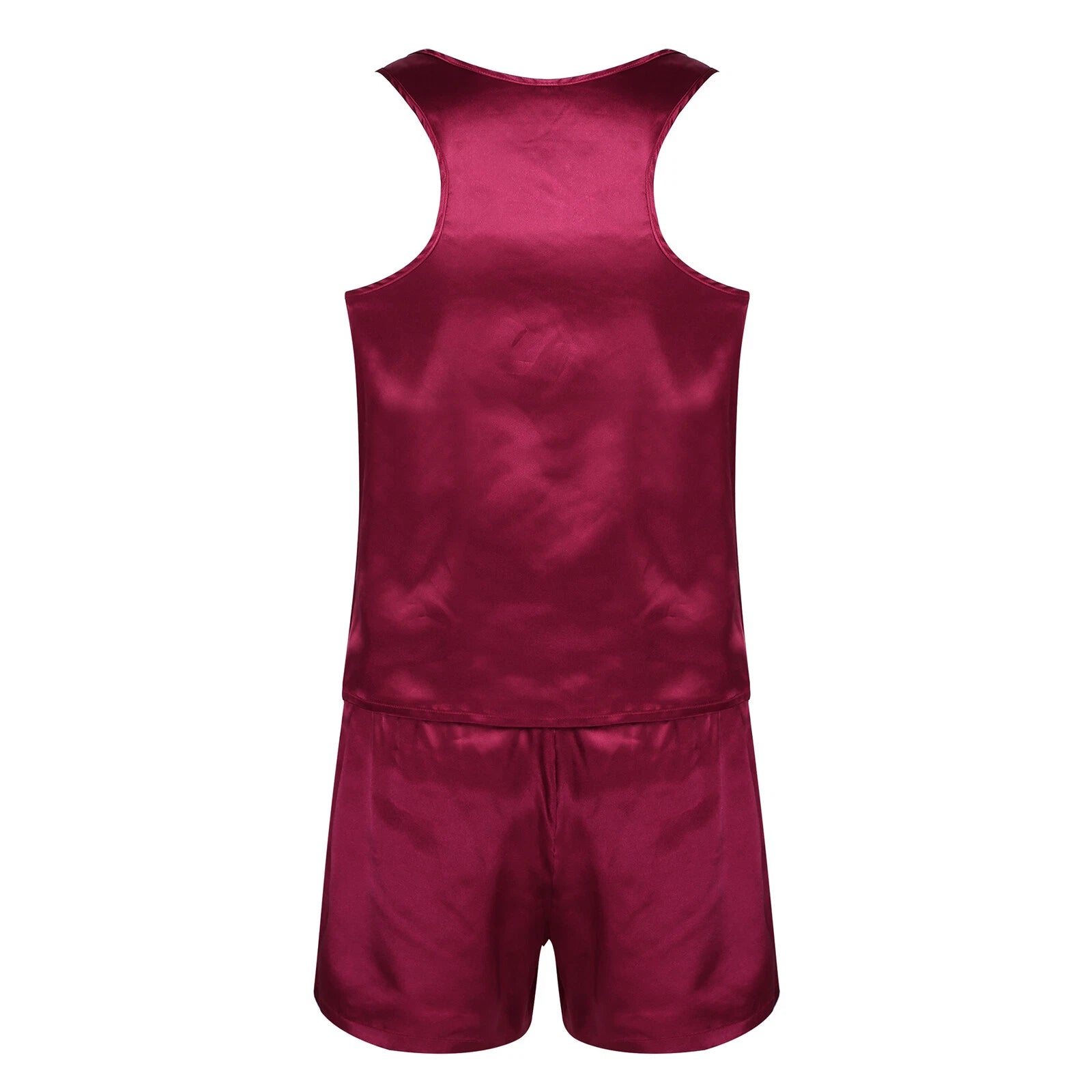 Men's Silk Satin Pajamas Set Vest Top and Boxer Shorts Sleepwear Home Loungewear