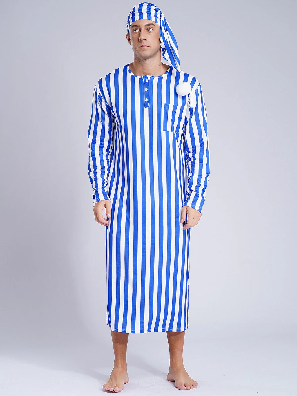 Mens Nightwear Halloween Nightgowns Plaid Pajamas Pompom Loungewear Nightshirt