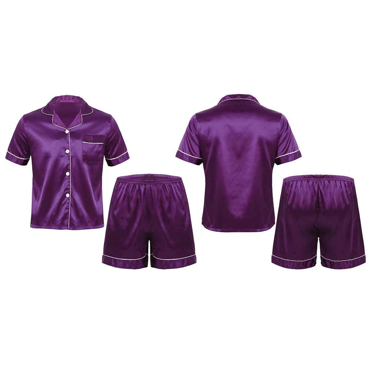 Men Silk Satin Pajamas Set Shirt Top Shorts Pants Long Robe Sleepwear Nightwear