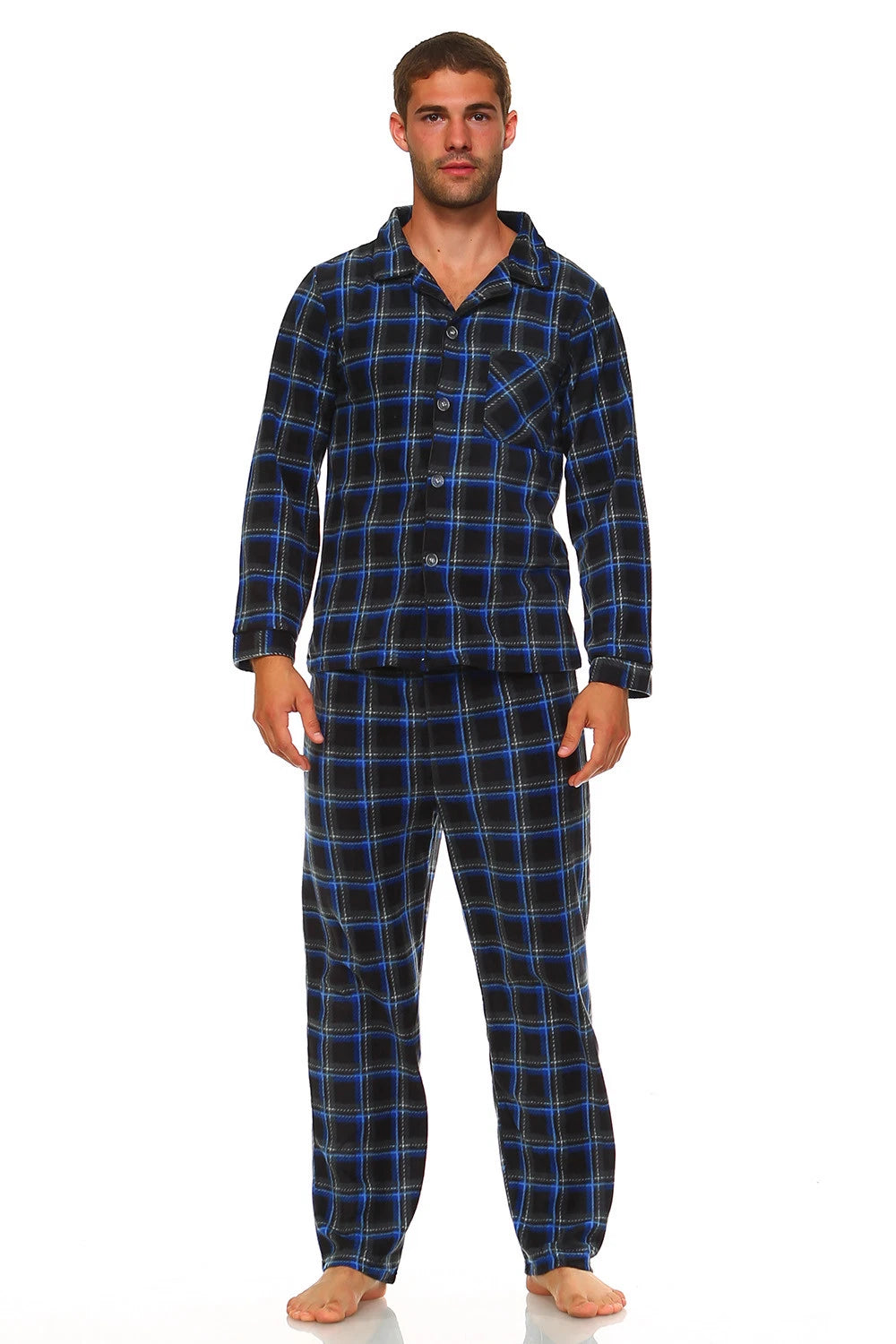 Men Fleece Pajama Set, Classic Premium Plaid Flannel Lounge Pajama Pant Set
