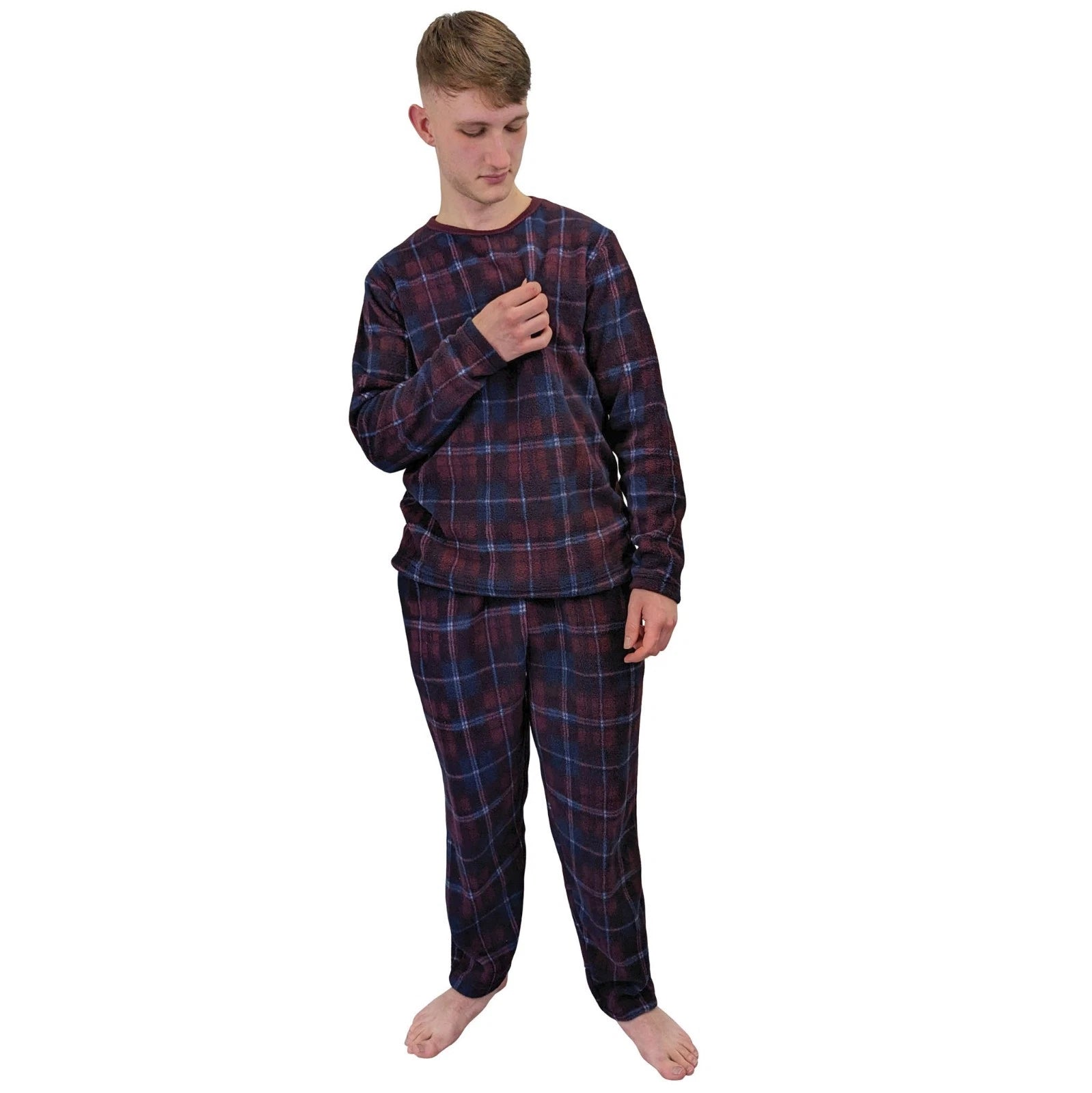 Mens Fleece Warm Soft Pyjamas Striped PJ Set Nightwear Nightsuit Pyjama S-4XL
