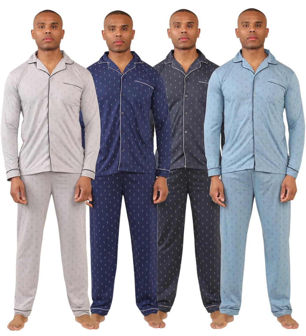 Mens Classic Assorted Long Sleeve Pyjama Set Soft Touch Button Up Nightwear