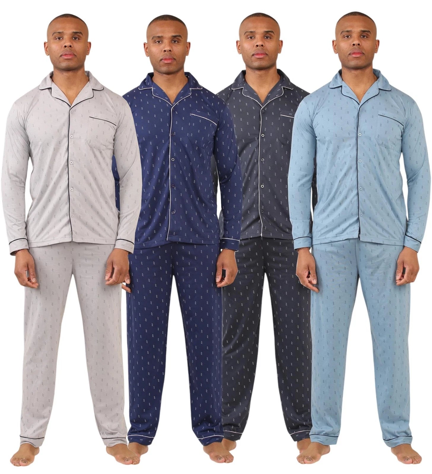 Mens Classic Assorted Long Sleeve Pyjama Set Soft Touch Button Up Nightwear
