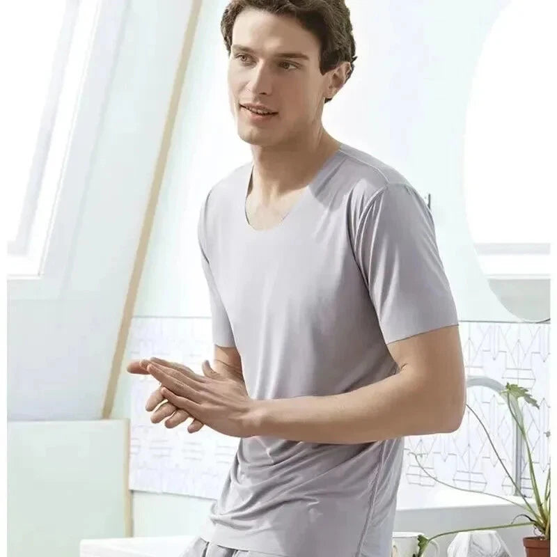 Men Two-piece Ice Silk Pajamas Loungewear Plus Size Home Set Summer Thin Modal