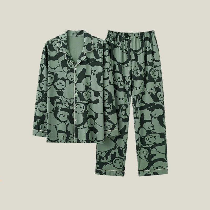 Men's Fashion Pajama Set Panda Print Comfortable Homewear Leisure Wear Sleepwear