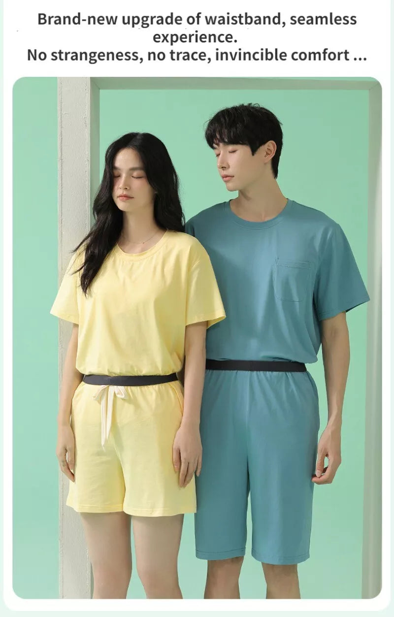 Men's Pajamas Soft Cooling Pure Color Short Sleeve Comfortable Summer Home Wear