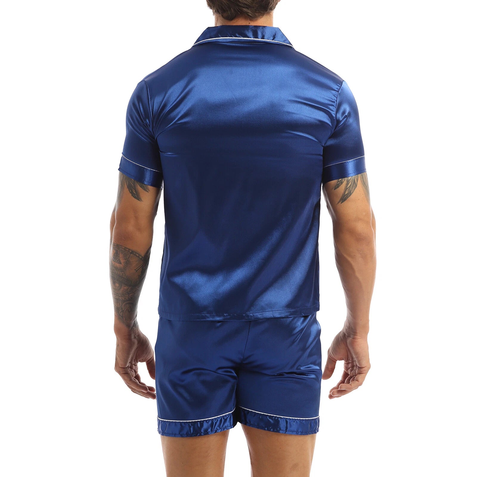 Men Silk Satin Pajamas Set Shirt Top Shorts Pants Long Robe Sleepwear Nightwear