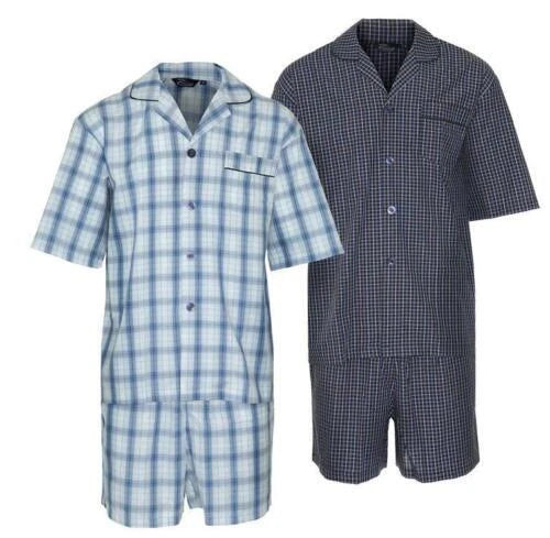 Mens Champion Richmond Polycotton Short Sleeve Check Short Pyjamas Size M to 3XL