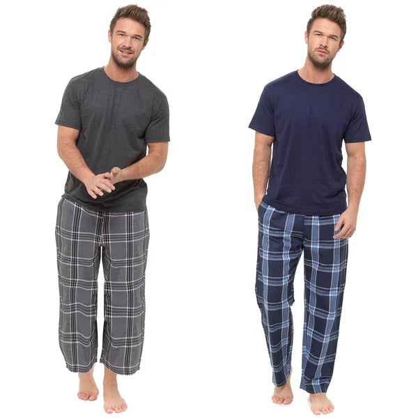Mens Short Sleeve Top And Checked Bottoms Pyjama Set Pyjamas PJs Size M-XXL