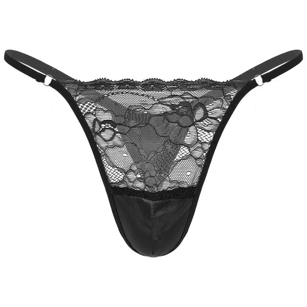 Men Ruffled Lingerie Set Cami Straps Bandeau Bra Thong 2Pcs Crossdresser Pajamas