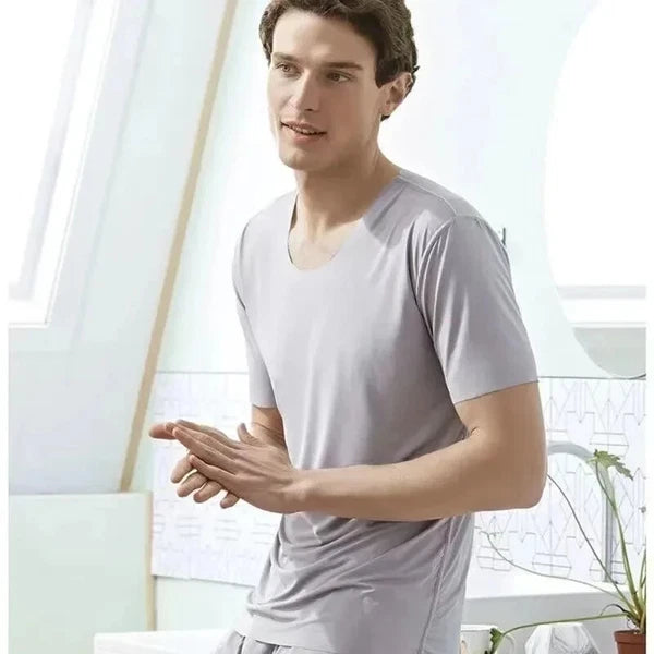 Men Two-piece Ice Silk Pajamas Loungewear Plus Size Home Set Summer Thin Modal