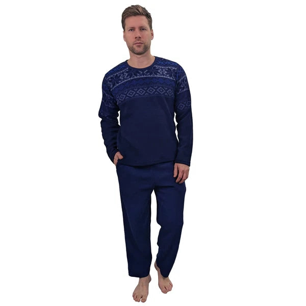 Men's Pyjama Set Fairisle Comfort Fleece Design PJS Soft Warm 2 PC S-4XL L/S PJ