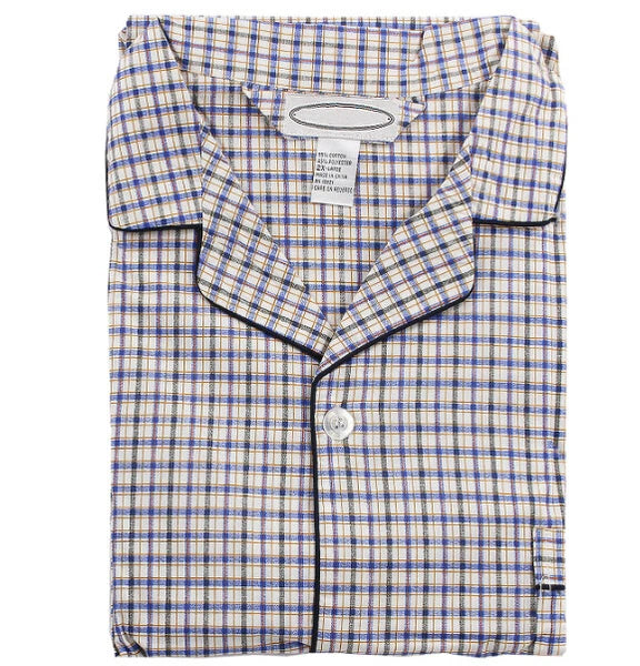 Men's Cotton Blend Button Up 2 Piece Sleepwear Pajama Set
