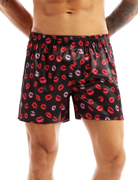 Men's Silky Satin Pajamas Set Short Sleeves Button T-Shirt Tops with Shorts