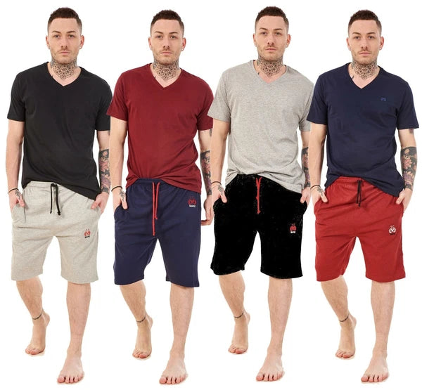 Mens Summer V-Neck T-Shirt & Shorts Set Lounge Gym Casual Tracksuit Outfit