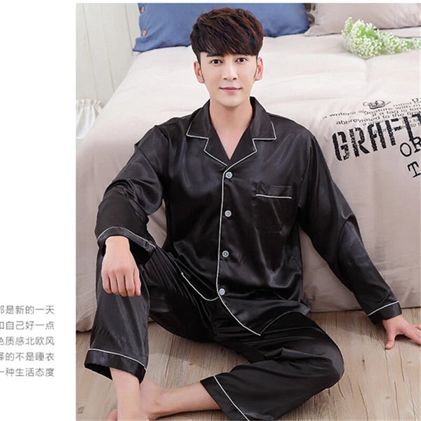 Men Women Silk Satin Pajamas Set Couple Sleepwear Lovers Unisex Nightwear Pijama