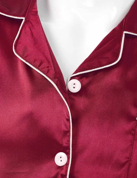 Men's Silky Satin Pajamas Set Short Sleeves Button T-Shirt Tops with Shorts