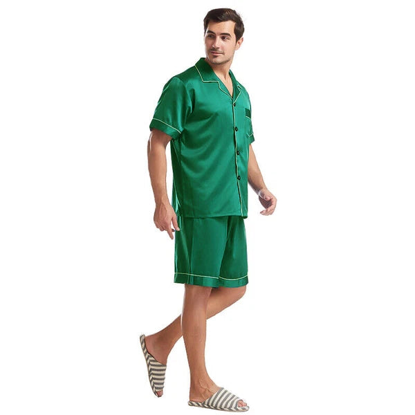 Mens Silk Satin Pajamas Pj Set Top and Shorts Sleepwear Nightwear Casual pijamas