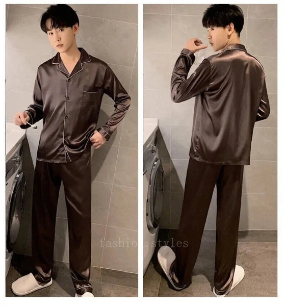 Men's Pajamas Set New in Single-breasted Long Sleeve Big Size