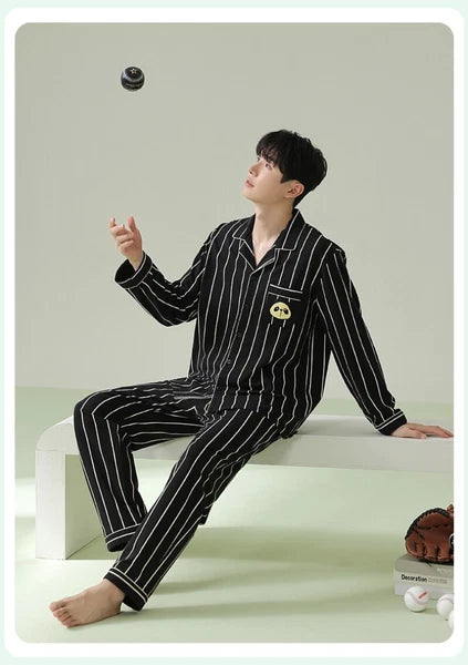 Men's Pajama Set Striped Sleepwear Antibacterial Comfortable Fashion Long Sleeve