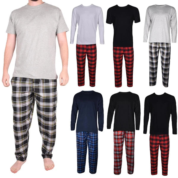 Mens Pyjamas Set Short Long Sleeve Two Piece TShirt Lounge Trouser PJ Nightwear