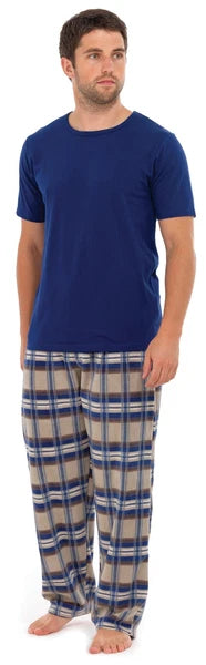 Tom Franks Mens Fleece Check Long Pyjamas