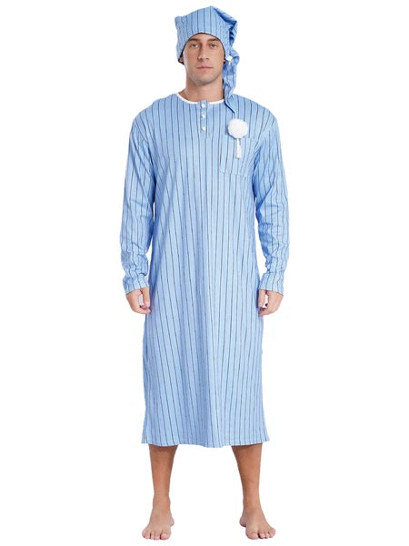 Mens Nightwear Halloween Nightgowns Plaid Pajamas Pompom Loungewear Nightshirt