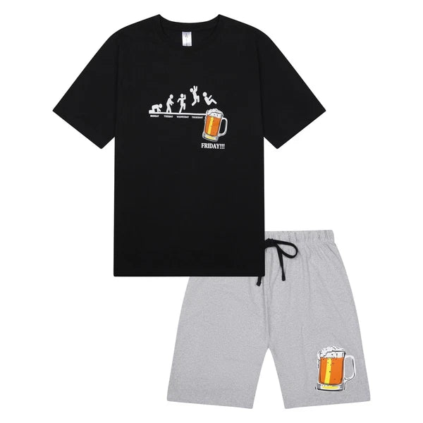 Mens Short Pyjamas Beer Pizza Donuts PJ Sets Night Sleep Lounge Wear L XL XXL