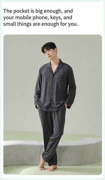 Mens Pyjamas Set Antibacterial Cotton Long Sleeve Homewear Comfortable Sleepwear
