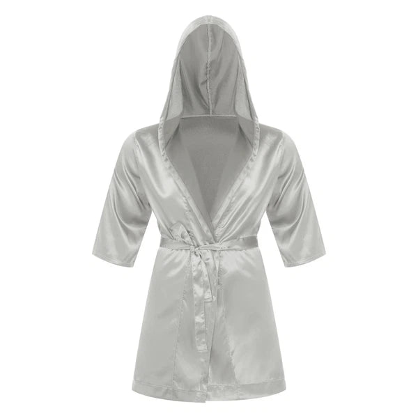Men's Hooded Robe Set Silk Satin Night Gown Bathrobe Pajama Hot Pants Underwear