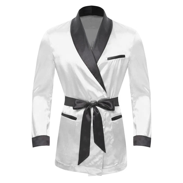 Men's Silk Satin Pajamas Set Short Sleeves Top and Bottom Boxer Shorts Shirt Set