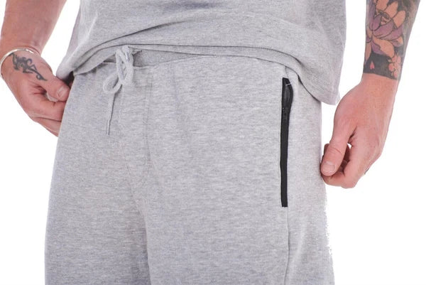 Mens Cotton Pyjama Short Set Jersey Round Neck Top Fleece Zipped Pockets Short