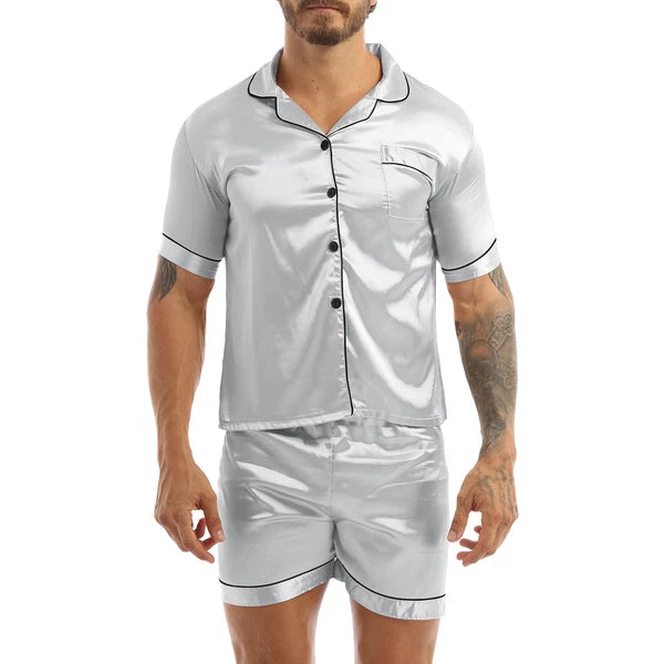 Men's Pajamas Set Soft Satin Homewear Ice Silk Bathrobes Sleepwear Nightwear