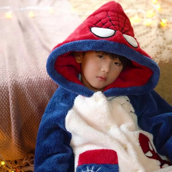 Spiderman Pyjamas Flannel Sleepwear Cosplay Superhero Adult Kids Nightgown Set