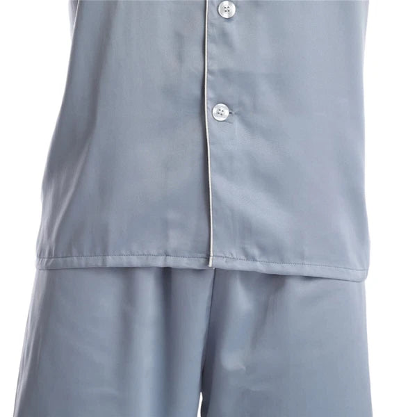 Men Satin Pajamas Set Shorts + Shirt Sleepwear Lounge Nightwear Buttons Outfit