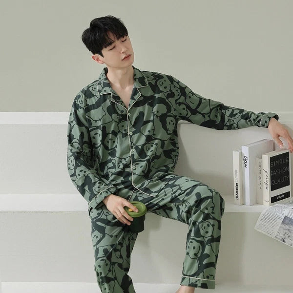 Men's Fashion Pajama Set Panda Print Comfortable Homewear Leisure Wear Sleepwear