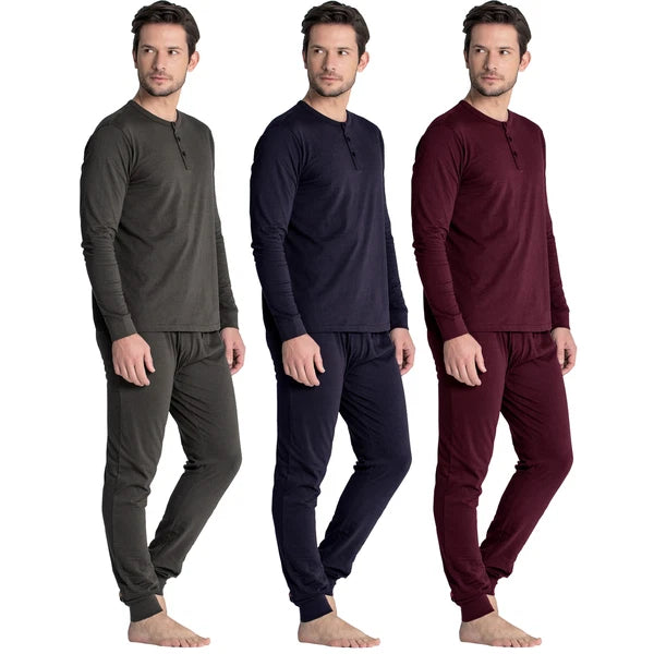 Mens Pyjamas Sets PJ's Henley Long Sleeve Tshirt Nightwear Loungewear Trousers