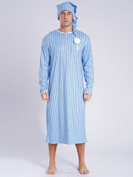 Mens Nightwear Halloween Nightgowns Plaid Pajamas Pompom Loungewear Nightshirt