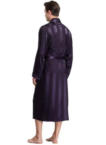 LONXU Men's Pajamas Long Sleeve Silk Satin Robe Luxury Drawstring Nightwear Sets