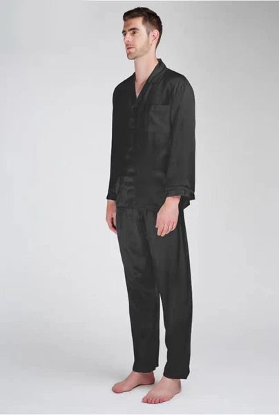 Men's 30MM 100% Pure Mulberry Silk Pajamas Set Long Sleeves Silk Sleepwear S~XXL