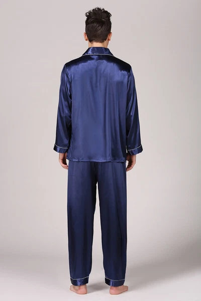 Men's Silk Satin Pajamas Pyjamas Set Long Sleeve Sleepwear Pijama Nightwear