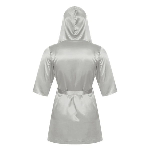 Men's Hooded Robe Set Silk Satin Night Gown Bathrobe Pajama Hot Pants Underwear