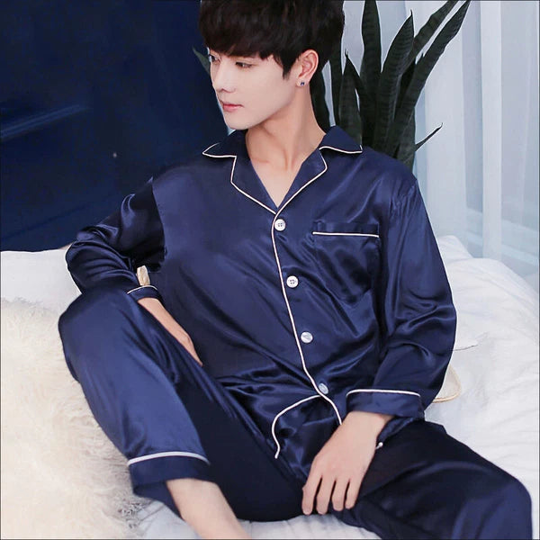 Mens Silk Satin Pajamas Set Top and Bottom Burgundy White sleepwear robes
