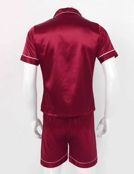Mens Silk Satin Pajamas PJ Set Top and Bottom Shirts Shorts Sleepwear Nightwear