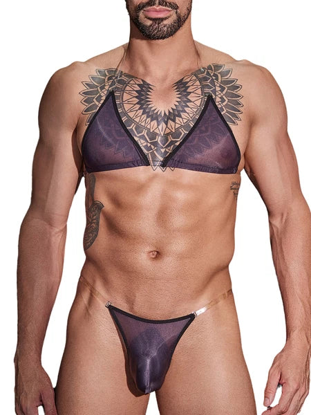 Man Crossdress Satin Nightwear Club Lingerie Silky Set Sleeveless Underwear