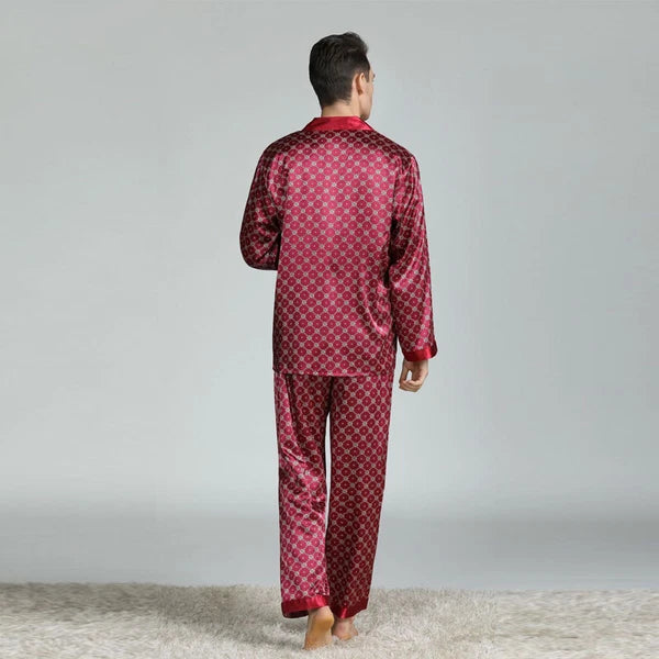 Mens Silk Satin Sleepwear Loungewear Long Sleeve Nightwear Pajamas Pyjamas Set