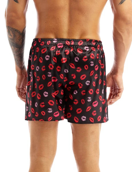 Men's Silky Satin Pajamas Set Short Sleeves Button T-Shirt Tops with Shorts