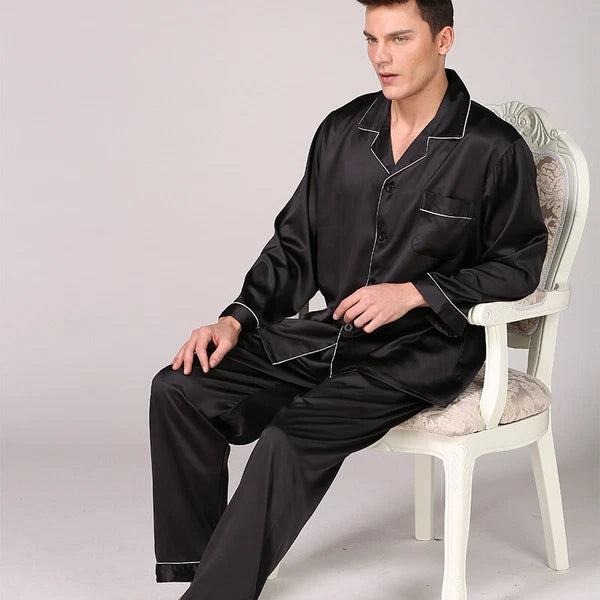 Men's Silk Satin Pajamas Pyjamas Set Long Sleeve Sleepwear Pijama Nightwear