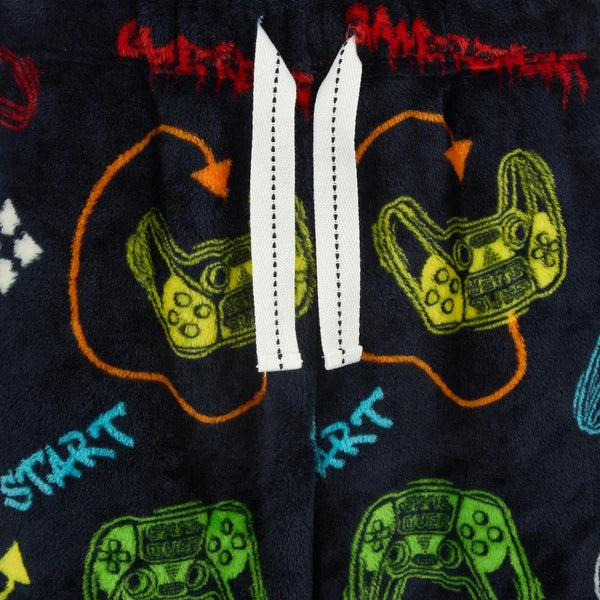 Mens Fleece Pyjamas Long Sleeve Pyjama Set Gamer Gaming Check Size S-XXL